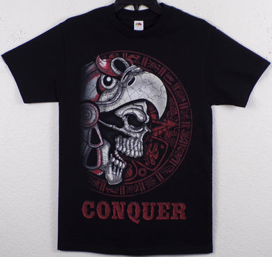 New ’Conquer Skeleton Aztec Warrior’ Unisex Silkscreen T-Shirt. Available From Small-3XL. - Small - Men’s Short Sleeve