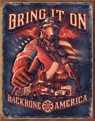 New ’ Fire Fighters - Bring It On’ Wall Decor Firemen Metal Sign 12.5’’W x 16’’H. - Metal Sign