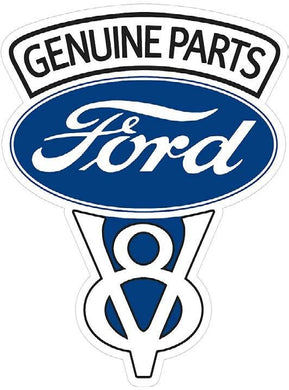 New ’Ford V8 Genuine Parts’ Classic Shaped Embossed Metal Sign. 14’’Wide x 18’’Tall. - Shaped Signs