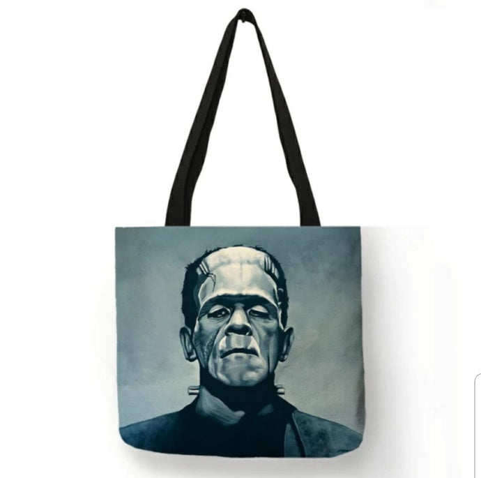 new frankenstein face canvas tote bags image is printed on both sides Women unisex movie men horror bride of frankenstein apparel handbags