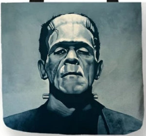 new frankenstein face canvas tote bags image is printed on both sides Women unisex movie men horror bride of frankenstein apparel handbags