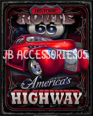 new historic route 66 americas highway man cave wall art metal sign 12.5width x 16height decor trucks transportation cars auto novelty