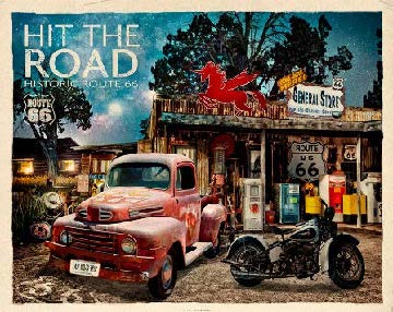 New ’Hit The Road Historic Route 66’’ Man Cave Wall Décor. 15’’W x 12’’H. - Metal Sign