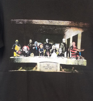 new horror last supper mens silkscreen t-shirt available from small-3xl women unisex horror men apparel adult freddy krueger chucky leatherface pennywise jigsaw jason shirts tops