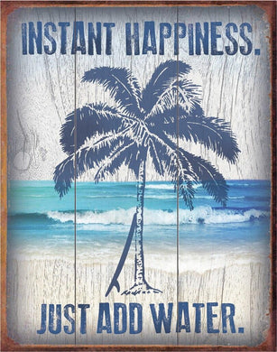 New ’Instant Happiness.’ Vacation Beach Wall Art Metal Sign. 12.5’’W x 16’’H. - Metal Sign