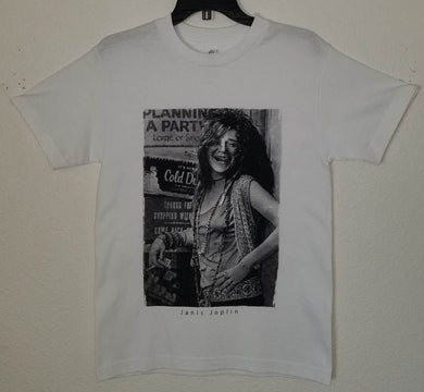 new janis joplin smiling mens silkscreen t-shirt available from small-2xl women unisex music men classic rock apparel adult shirts tops