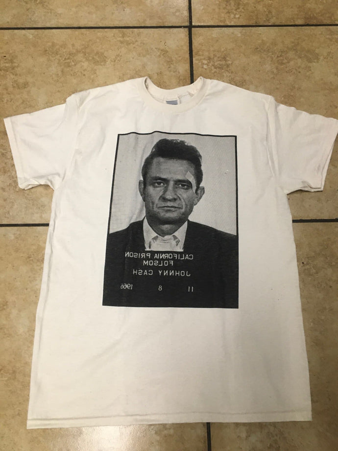 New “Johnny Cash Folsom Prison Mugshot” Unisex Silkscreen T-Shirt. Available From Small-2XL. - Small - Men’s Short