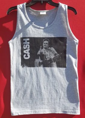 new johnny cash middle finger flipping off mens silkscreen tank top available from small-3xl music men apparel adult shirts tops