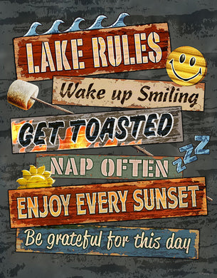 New ’Lake Rules’ Vacation Home Wall Decor Metal Sign. 12.5’’W x 16’’H. - Metal Sign