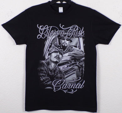 New ’Life’s A Risk Carnal’ Unisex Silkscreen T-Shirt. Available From Small-3XL. - Small - Men’s Short Sleeve Shirt