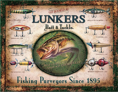 New ’Lunkers Bait & Tackle’ Man Cave Fishing Wall Decor. 16’’W x 12.5’’H. - Metal Sign