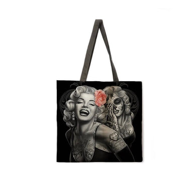 New ’Marilyn Monroe W/Pink Rose’ Canvas Tote Bags. Image Is Printed On Both Sides. - Handbags