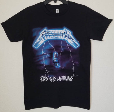 new metallica ride the lighting mens silkscreen t-shirt available from small-3xl women unisex music men apparel adult shirts tops rock