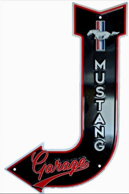 New ’Mustang Garage’ Bent Arrow Die Cut Sign Bent Arrow Embossed Aluminum Die Cut Sign. 11.5’’ Wide x 17.5’’ Tall