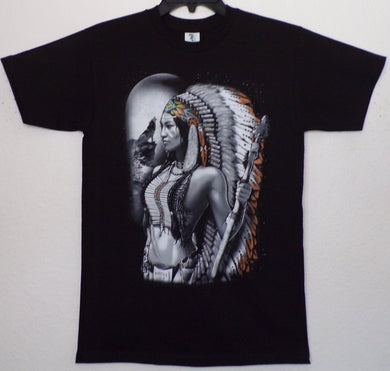 New ’Native Life - Indian Lady in Headdress’ Unisex Silkscreen T-Shirt. Available In Small-3XL. - Small - Shirts & Tops