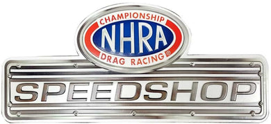 New ’NHRA Speed Shop Valve Cover’ Shaped Embossed Metal Sign. 14’’H x 18.25’’W. - Shaped Signs