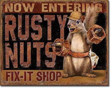 new now entering rusty nuts fix it shop man cave wall art shop metal sign 16width x 12.5height wall decor trucks transportation mopar metal sign general motors ford motors cars auto novelty