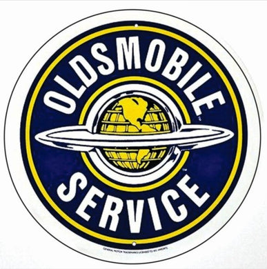 New ’Oldsmobile Service’ Large Embossed Aluminum Die Cut Sign. 24’’ In Diameter. - Wall Decor