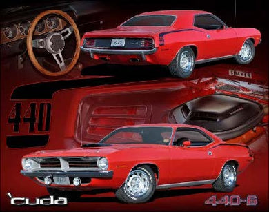 New ’Plymouth Cuda 440-Six Pack’ Mopar Wall Décor Metal Sign. 15’’W x 12’’H. - Metal Sign