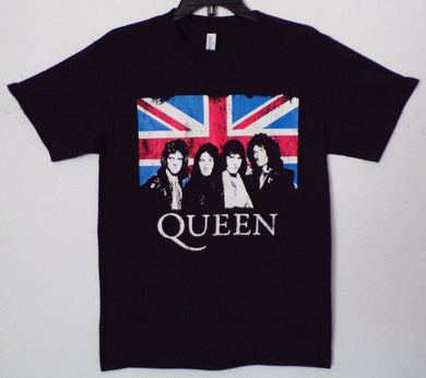 new queen british flag mens silkscreen t-shirt image is in the front available in small-3xl women unisex movie men apparel adult music classic rock shirts tops