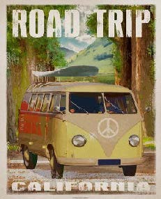 New ’Road Trip California VW Bus’ Wall Décor Metal Sign. 12’’W x 15’’H. - Metal Sign