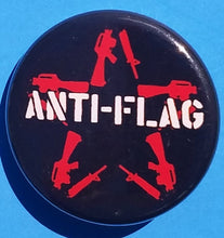 Load image into Gallery viewer, new rock band button set of 4 fashion buttons are 1.25 inches in size Set Includes ACDC Red Letter Logo On Black Anti Flag Red Star Sex Pistols The Adicts Logo In Triangle tv music collection buttons hard rock
