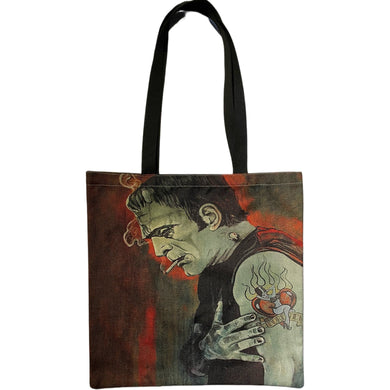 new rockabilly frankenstein heartbroken canvas tote bags image is printed on both sides women vintage hollywood unisex rock n roll men music movies classic rock apparel handbags