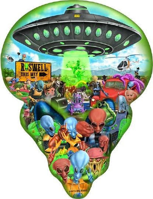 New ’Roswell Alien Head Full Color’ Shaped Embossed Metal Sign. 14’’ Wide x 18.5’’ Tall. - Shaped Signs