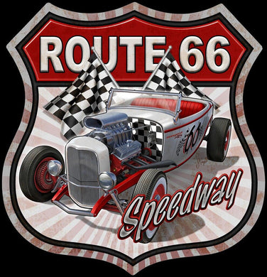 New ’Route 66 Speedway Roadster’ Hwy Shield Wall Decor Metal Sign. 11’’Wall x 11.5’’Tall. - Metal Sign