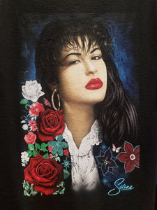 new selena with roses unisex silkscreen t-shirt available from small-3xl women unisex selena music movie mexican style men apparel adult shirts tops