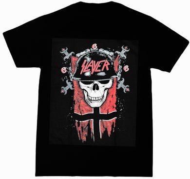 New ’Slayer - 666 Skull And Helmet’ Unisex Silkscreen T-Shirt. Available From Small-3XL. - Small - Men’s Short Sleeve