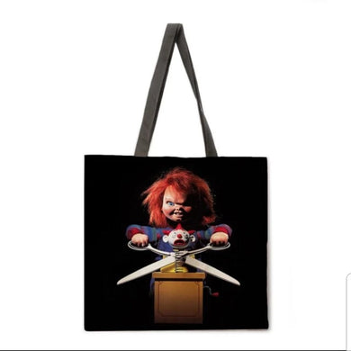 new sorry jack chuckys back childs play 2 canvas tote bags image is printed on both sides women unisex tote bag movies men horror apparel handbags