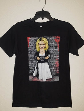 new tiffany mugshot horror mens silkscreen t-shirt available from small-3xl women unisex men movies horror chucky apparel adult shirts tops