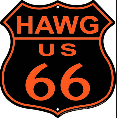 New ’US Route 66 Hawg’ Shield Die Cut Embossed Aluminum Signs. 12’’Tall x 12’’Wide In Diameter. - Aluminum Signs