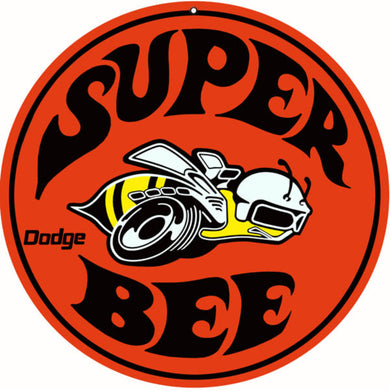 Dodge Super Bee Metal Sign – Bold Orange & Black Mopar Muscle Wall Decor, Available in 14” & 18” Round. Features a clean, polished design with the iconic Super Bee emblem. Perfect for garages, man caves, and car enthusiasts.