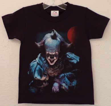 Horror Pennywise IT Clown Youth Silkscreen T-Shirt featuring a detailed design of Pennywise from the iconic horror movie IT. Available in sizes XS-XL youth from JB Accessories05                