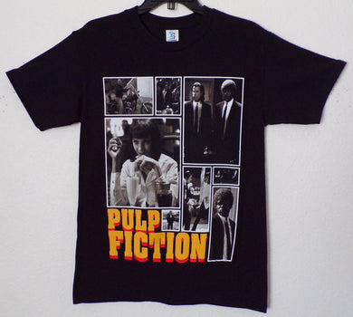 pulp fiction picture collage adult silkscreen t-shirt available from small-3xl unisex movies apparel adult shirts tops