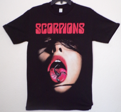 ’Scorpions Girl With Scorpion On Tongue’ Unisex Adult Band Silkscreen T-Shirt. Available From Small-3XL. - 