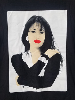 selena with white background adult silkscreen t-shirt available from small-2xl women unisex selena music movie mexican style apparel adult tejano shirts tops