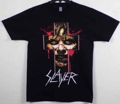 New ’Slayer - Cross With Exorcist Girl’ Unisex Silkscreen T-Shirt. Available From Small-3XL. - Small - Men’s Short Sleeve Shirt