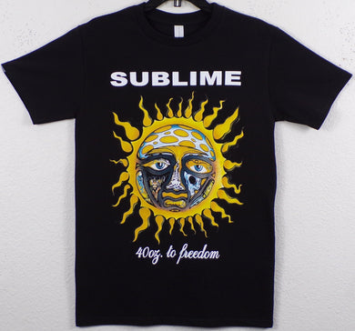 New ’Sublime - 40oz To Freedom Sun’ Adult Silkscreen T-Shirt. Available From Small-3XL. - Unisex Short Sleeve Shirt