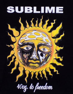 Sublime 40oz to Freedom Sun Youth T-Shirt featuring the iconic sun artwork from the album. Black short-sleeve tee with a bold, high-quality silkscreen print. Available in XS-XL.