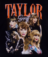 Load image into Gallery viewer, Youth unisex t-shirt featuring a vibrant Taylor Swift collage design with a high-quality silkscreen print, available in sizes XS-XL.
