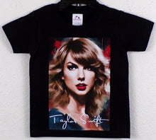 Load image into Gallery viewer, Youth T-shirt featuring a detailed fan art portrait of Taylor Swift, perfect for young Swifties. Available in XS-XL
