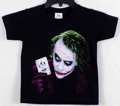 The Dark Knight Joker Youth Silkscreen T-Shirt featuring an intense, high-quality print of the Joker from The Dark Knight. Made from 100% combed ring-spun cotton, unisex fit. Available in XS-XL