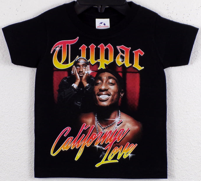 Tupac California Love Youth T-Shirt featuring a bold silkscreen design of the iconic rapper. Available in XS-XL