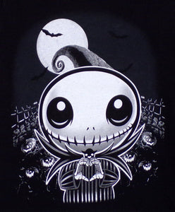 Young Jack Skellington from The Nightmare Before Christmas making heart-shaped hand gesture. Available in sizes XS-XL.