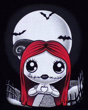 Load image into Gallery viewer, Young Sally Skellington Heart Hands Youth T-shirt featuring a whimsical design of Sally from The Nightmare Before Christmas making heart hands, perfect for fans of the movie. Available in XS-XL
