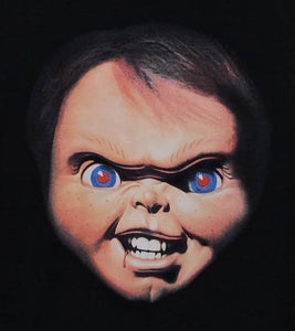 new chuckys face up close men horror silkscreen t-shirt available from small-3xl horror unisex apparel shirts tops adult movies