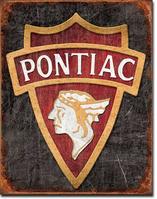 new distressed 1930 pontiac logo man cave car lover wall art classic metal sign 12.5width x 16height decor transportation general motors chevy chevrolet auto novelty vintage